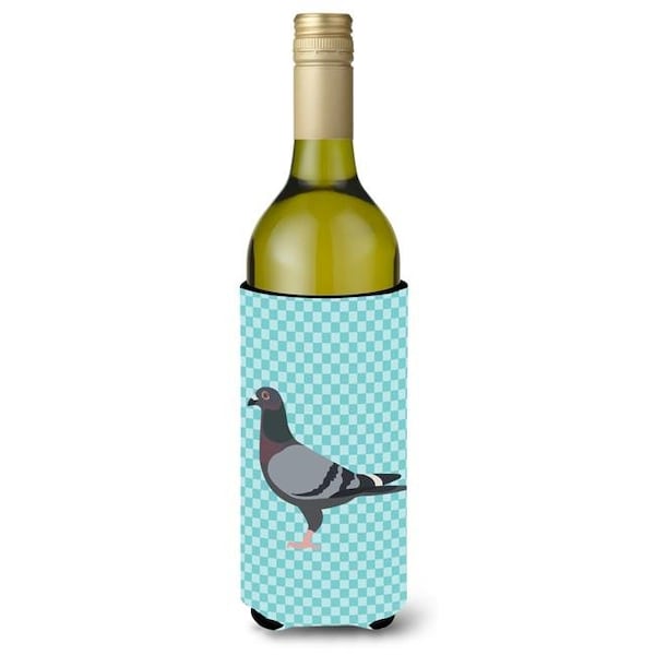 Carolines Treasures BB8125LITERK Racing Pigeon Blue Check Wine Bottle Beverge Insulator Hugger BB8125LITERK - main